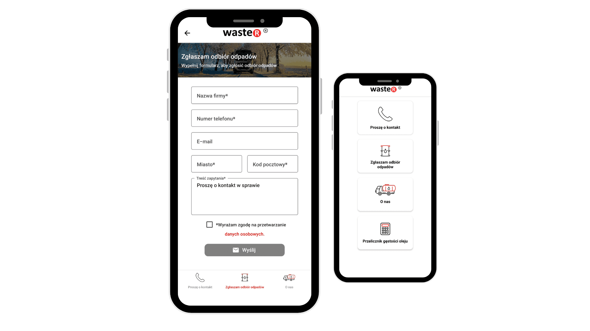 Waster - mobile application layout