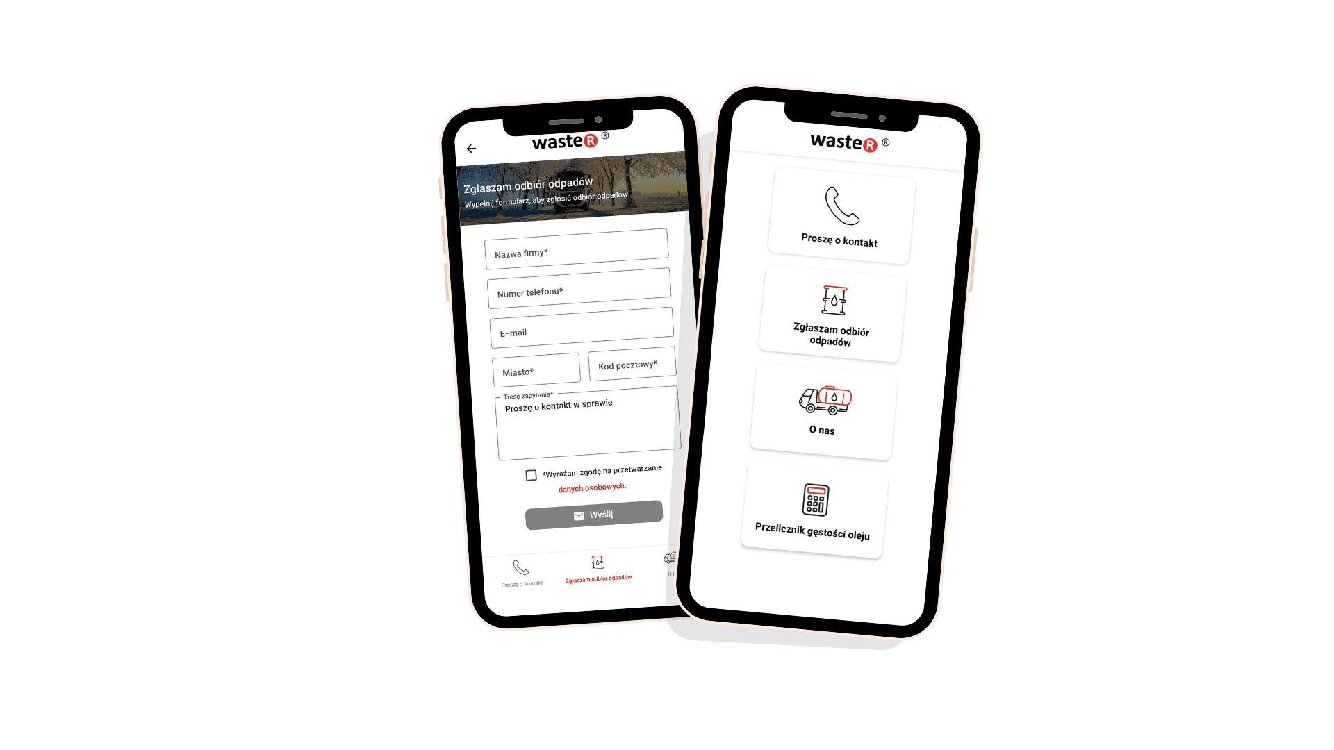 Waster - podgląd aplikacji mobilnej