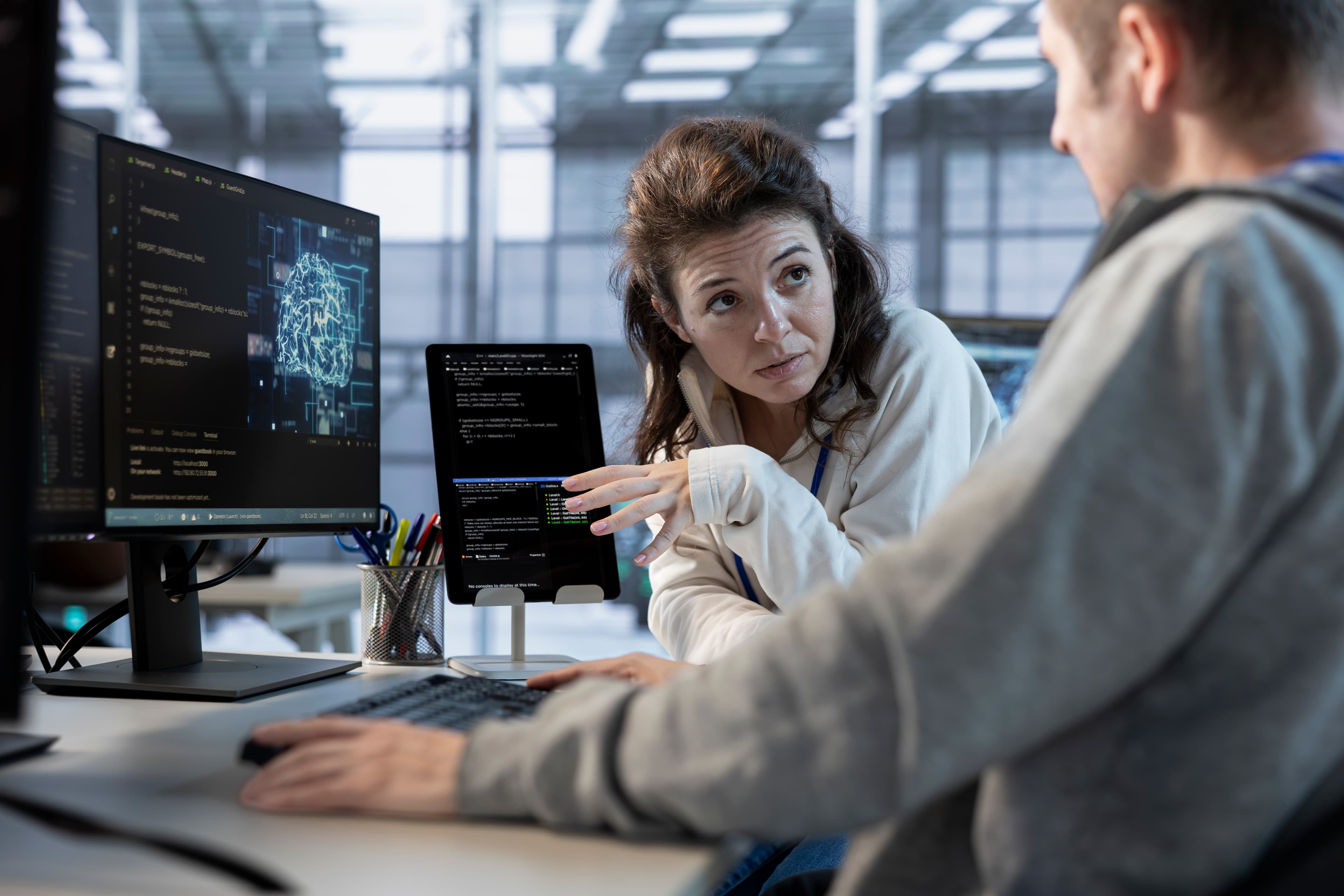 AI Developers Collaborating on Neural Network Project